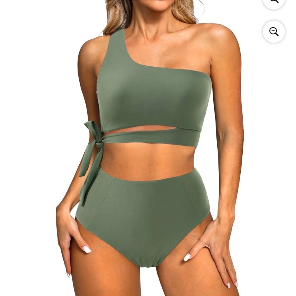 Moshu Green Asymmetrical One-Shoulder Bikini size medium.